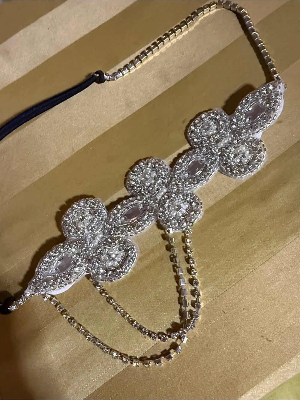 Crystal Floral Silver Headband with Chain Detail